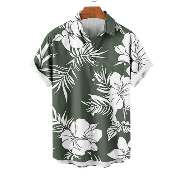QUINDOS Button up Hawaiian Mens Shirts Short Sleeve Casual Summer Shirts Beach Vacation Floral Print Loose Fit Shirts