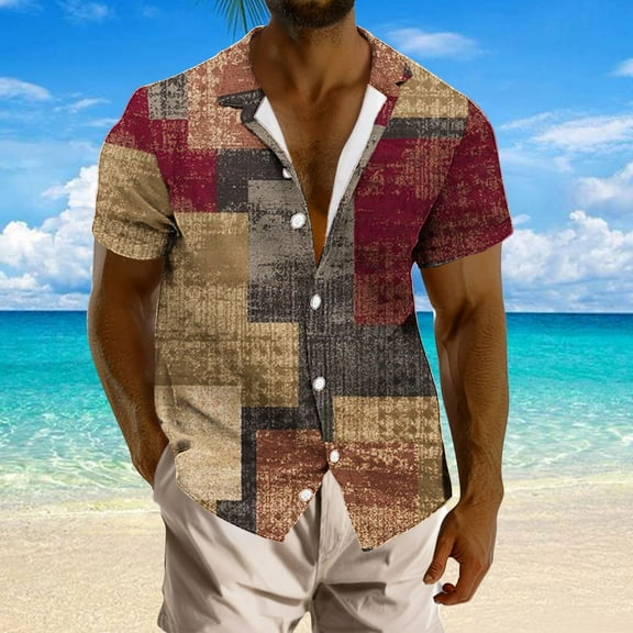 QUINDOS Button up Mens Hawaii Shirts Short Sleeve Summer Casual Shirts Tropical Print Loose Fit Vacation Beach Shirts