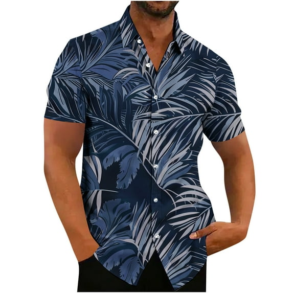 QUINDOS Button up Mens Hawaii Shirts Summer Short Sleeve Casual Shirts Beach Tropical Print Vacation Loose Fit Shirts