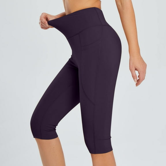 QUINDOS Capri Leggings for Women with Pockets Knee Length Athletic Running Yoga Pants