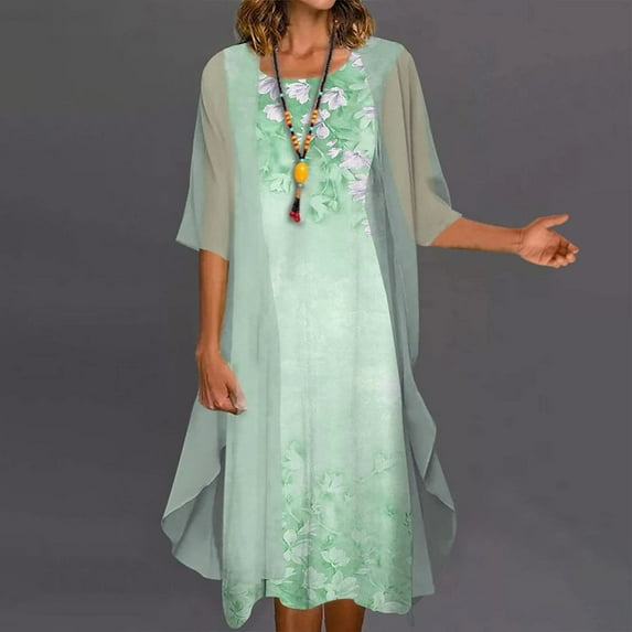 QUINDOS Cardigans for Women Plus Size,Fashion Women Casual Round Neck Sleeveless Dress Solid Coat Two-Piece Set