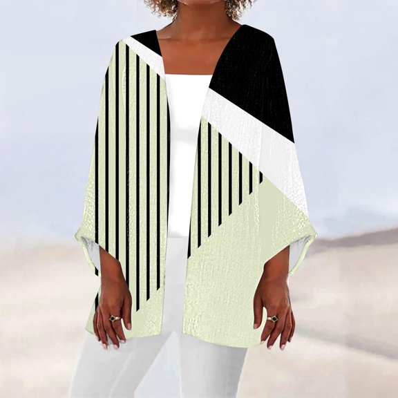 QUINDOS Cardigans for Women Plus Size,Women's Printing 3/4 Sleeve Print Loose Shirt Tops Cardigan