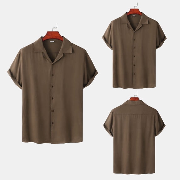 QUINDOS Casual Hawaiian Button up Shirt Short Sleeve Summer Button Down Shirts Solid Vacation Beach Loose Shirts