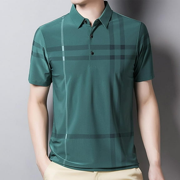 QUINDOS Casual Mens Shirts Short Sleeve Collared Polo Shirts Summer Loose Print Moisture Wicking T-shirts