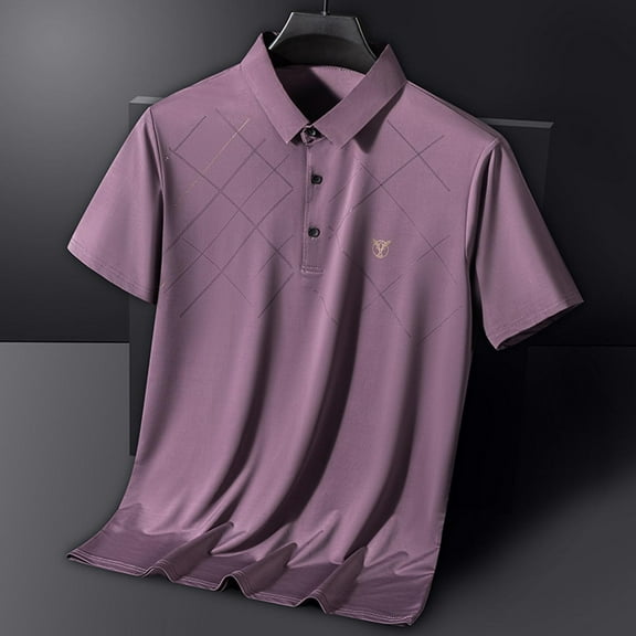 QUINDOS Casual Shirts for Men Polo Short Sleeve Collared Shirts Solid Loose Golf Summer T-shirts