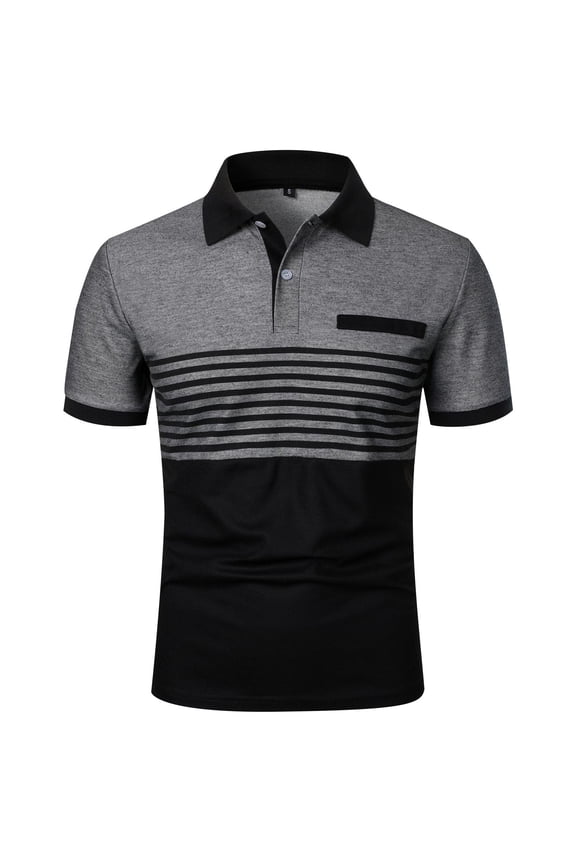Collared Shirts for Men Big and Tall Short Sleeve Polo Casual Shirts Striped Patchwork Relaxed Fit T-shirts