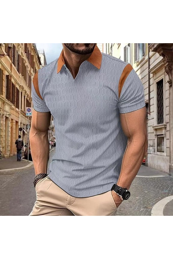 Collared Shirts for Men Short Sleeve Casual Polo Shirts Golf Solid Loose Waffle Patchwork T-shirts