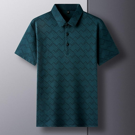 QUINDOS Collared Shirts for Men Short Sleeve Polo Casual Shirts Summer Striped Loose Regular Fit T-shirts