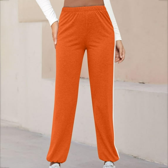 QUINDOS Comfortable Pants for Women Straight Leg High Waisted Long Athletic Sweatpants Loose Pants with Pockets