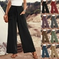 thumbnail image 1 of QUINDOS Comfortable Pants for Women Wide Leg Long High Waisted Casual Trousers Cotton Linen Loose Pants with Pockets, 1 of 8