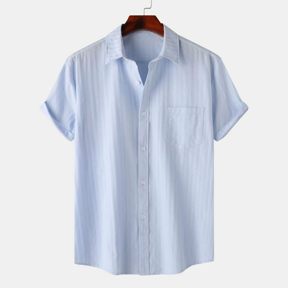 QUINDOS Cotton Hawaiian Shirts for Men Button up Summer Casual Short Sleeve Shirts Solid Beach Vacation Loose Fit Shirts