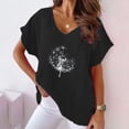thumbnail image 1 of QUINDOS Cotton Linen Tshirt for Women Short Sleeve Summer Black Womens Casual Tops Party V-neck Floral Tops, 1 of 6