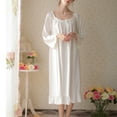 thumbnail image 1 of QUINDOS Cotton Pajamas for Women Long Midi Nightgowns for Women Long Sleeve Pleated Sleep Dress Casual Solid Bow Sleepwear Night Dress, 1 of 5