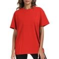 thumbnail image 1 of QUINDOS Cotton Women Tee Shirt Blue Short Sleeve Summer Women Tops Crew Neck Bandage Solid Holiday Ruffle Sleeve Tops, 1 of 9