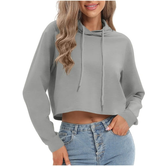 QUINDOS Cropped Sweatshirts for Women Winter Lightweight Sweatshirts Casual Long Sleeve Solid Pullover Tops