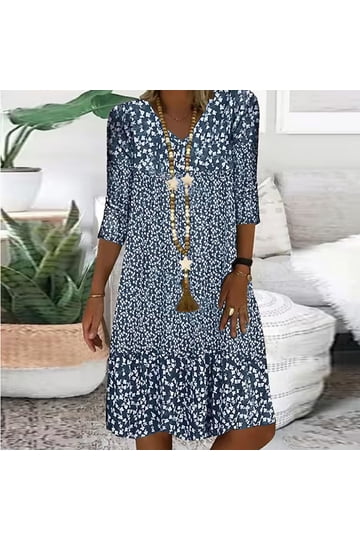 knee length dresses for ladies Plus Size Classic 3/4 Sleeve Modest Knee-Length Shift Dress Black / 20 main image 1