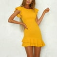 thumbnail image 1 of QUINDOS Dresses for Women 2025 Beach Crew Neck Sleeveless Sundress Sun Dresses Summer Ruffled Solid Color Slim Mini Above Knee Womens Dresses, 1 of 7