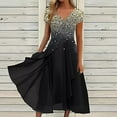 thumbnail image 1 of QUINDOS Dresses for Women 2025 Short Sleeve A-Line V-neck Formal Evening Dress Summer Sequin Flowy Chiffon Long Midi Womens Dresses, 1 of 5