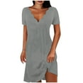 thumbnail image 1 of QUINDOS Dresses for Women 2025 Sundress Beach V-neck Short Sleeve Sun Dresses Summer Solid Color Mid Length Above Knee Mini Womens Dresses, 1 of 4