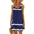 thumbnail image 1 of QUINDOS Dresses for Women Sundress Beach Sleeveless Crew Neck Sun Dresses Summer Striped Pleated Mini Above Knee Dresses for Women, 1 of 5