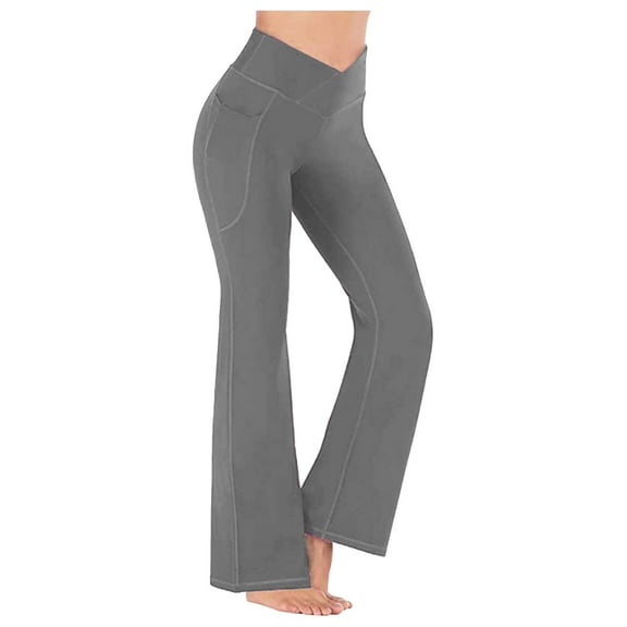 QUINDOS Flare Pants for Women Bootcut High Waist Hip Lifting Leggings with Pockets Stretch Athletic Workout Yoga Pants