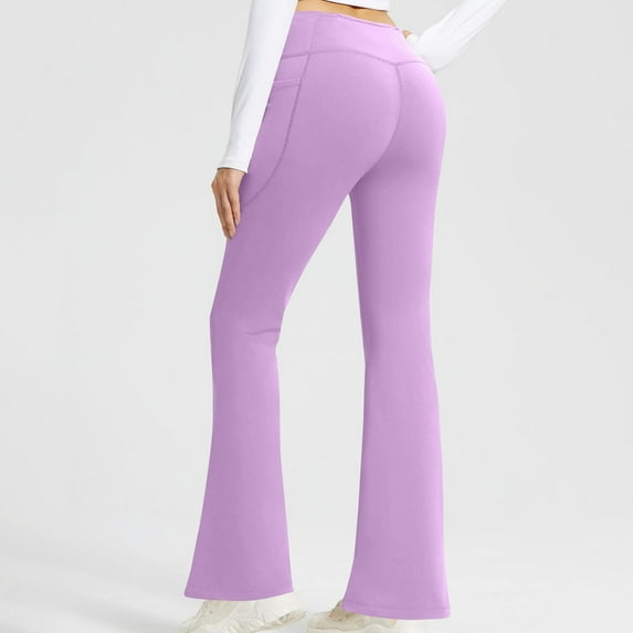 QUINDOS Flared Yoga Pants for Women with Pockets High Waist Stretch Bootcut Leggings for Women Active Workout Slim Pants