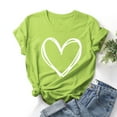 thumbnail image 1 of QUINDOS Girls T Shirts Summer Short Sleeve Green Plus Size Women Tops Heart Print Crew Neck Vacation Tops, 1 of 6