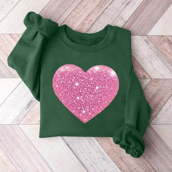 QUINDOS Girls Valentine Sweatshirt Casual Long Sleeve Love Sweet Round Neck Valentines Day T Shirts Sweatshirts