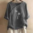thumbnail image 1 of QUINDOS Gray Woman T Shirts Short Sleeve Summer Tops for Women Crew Neck Floral Party Button Tops, 1 of 4