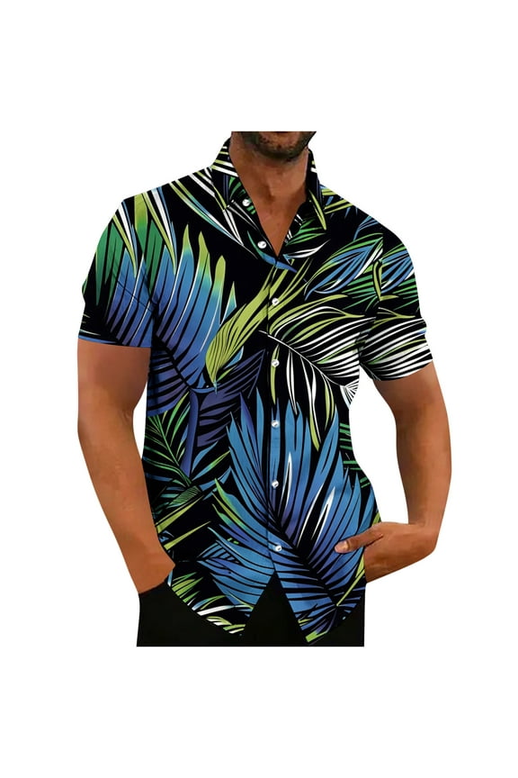 Hawaii Shirts for Men Short Sleeve Summer Button up Casual Shirts Tropical Print Loose Fit Beach Vacation Shirts