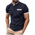 thumbnail image 1 of QUINDOS High Neck Mens Shirts Casual Short Sleeve Polo Shirts Solid Loose Vacation Pocekts T-shirts, 1 of 5