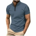 thumbnail image 1 of QUINDOS High Neck Shirts for Men Polo Casual Short Sleeve Shirts Solid Regular Fit Workout Loose Sports T-shirts, 1 of 8