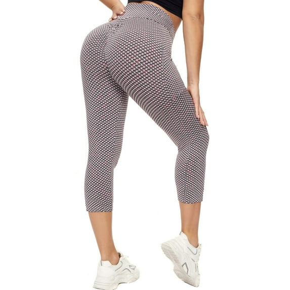 QUINDOS High Waist Leggings for Women Butt Lifting Capri Yoga Pants Athletic Stretch Workout Honeycomb Leggings