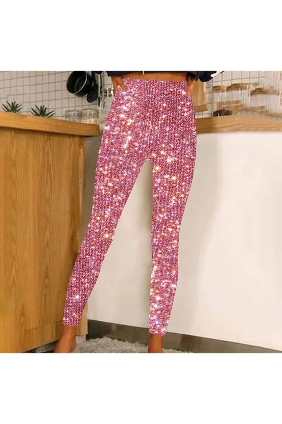 High Wiast Yoga Pants for Women Tummy Control Workout Leggings Sequin Shinny Compression Slimming Leggings