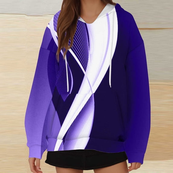 QUINDOS Hoodies for Women Plus Size Pathcwork Womens's Sweatshirts Casual Long Sleeve Graphic Crew Neck Pullover Tops