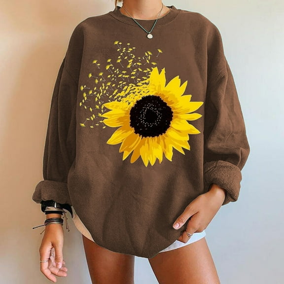 QUINDOS Hoodies for Women Plus Size Sweatshirts for Women Casual Graphic Long Sleeve Crew Neck Pullover Tops