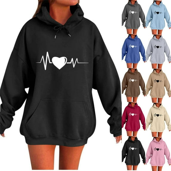 QUINDOS Hoodies for Women Sweatshirts for Women Casual Long Sleeve Graphic Crew Neck Pullover Tops