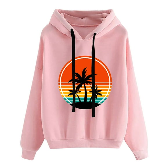 QUINDOS Hoodies for Women Womens Sweatshirts Plus Size Casual Crew Neck Long Sleeve Graphic Pullover Tops