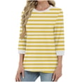 thumbnail image 1 of QUINDOS Long Sleeve Shirts for Women Crew Neck Winter Striped Pullover Tops for Women, 1 of 5