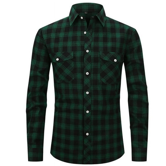 QUINDOS Men's Cotton Shirts,Men's Long Sleeve Cotton Button Down Winter Plus Size Lapel Shirts Soft Comfort Classic Fit Blouse Tops