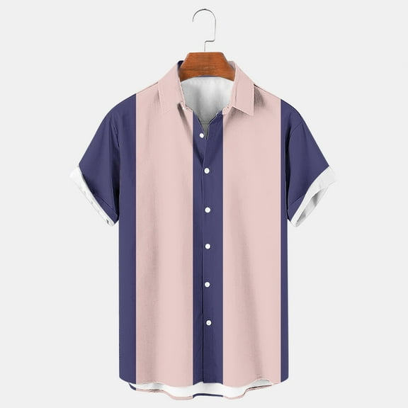 QUINDOS Men's Hawaiian Shirts Short Sleeve Casual Button up Summer Shirts Beach Loose Fit Vacation Color Block Shirts