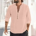 thumbnail image 1 of QUINDOS Men's Shirts Men's Fall And Winter Fashion Casual Cotton Linen V-neck Long Sleeve Pullover Breathable Loose Holiday Tee Shirts, 1 of 1