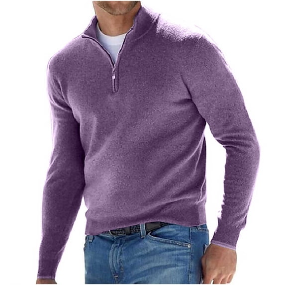 QUINDOS Men's Shirts Men's Fall And Winter Fashion Casual Solid Zipper Pullover Loose Holiday Tee Shirts