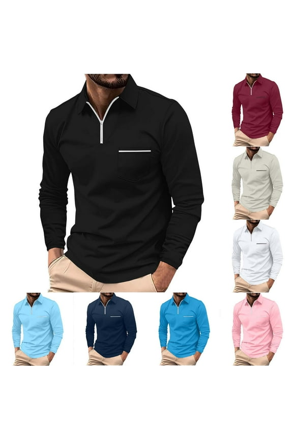 Men's Shirts Mens Fall And Winter Fashion Casual Solid Long-sleeved With Round Neck Pullover Zipper Comfy Holiday T-shirt