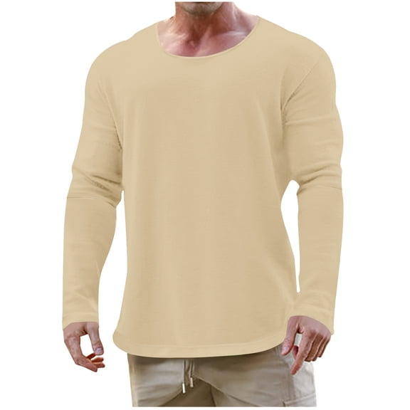 QUINDOS Men's Shirts Mens Fall And Winter Fashion Casual Crew-Neck Pullover Long Sleeve Crew-Neck With Feathered Damaged Wool Bottom Comfort Holiday T Shirt