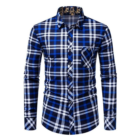 QUINDOS Men's Shirts,Men Fall And Winter Fashion Casual Cotton Print Turn-down Collar Button Long Sleeve Comfortable Daily T Shirts