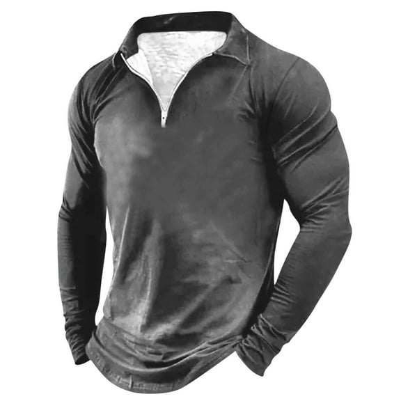 QUINDOS Men's Shirts,Men Fall And Winter Fashion Casual Long Sleeve Stand up Collar Zipper Pullover Solid Bottoming Long Sleeve Turndown Collar Loose Daily Tee Shirts