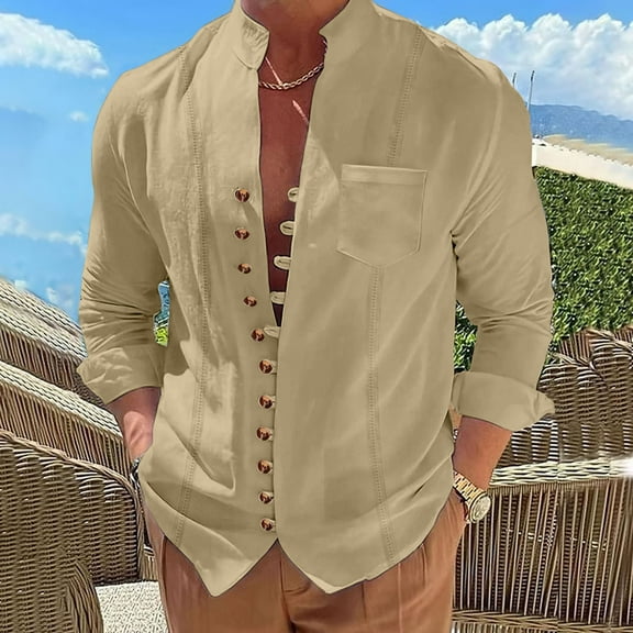 QUINDOS Men's Shirts,Men's Fall And Winter Fashion Casual V-neck Sleeve Pullover Breathable Comfortable Daily T Shirts