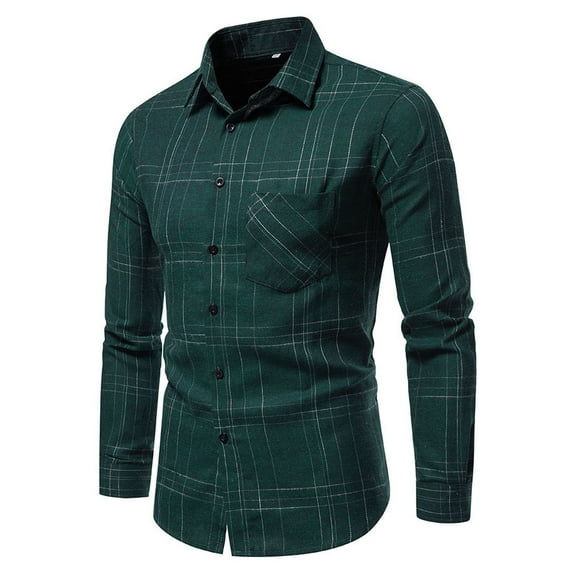QUINDOS Men's Shirts,Mens Fall And Winter Fashion Casual Long-sleeved Lapel Plus Plaid Business Long Sleeve Turndown Collar Comfortable Daily T Shirts