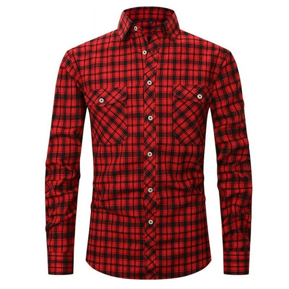 QUINDOS Mens Cotton Shirts,Mens Winter Cotton Button Down Long Sleeve Turn Down Collor Shirts Soft Comfort Regular Fit Blouse Tops